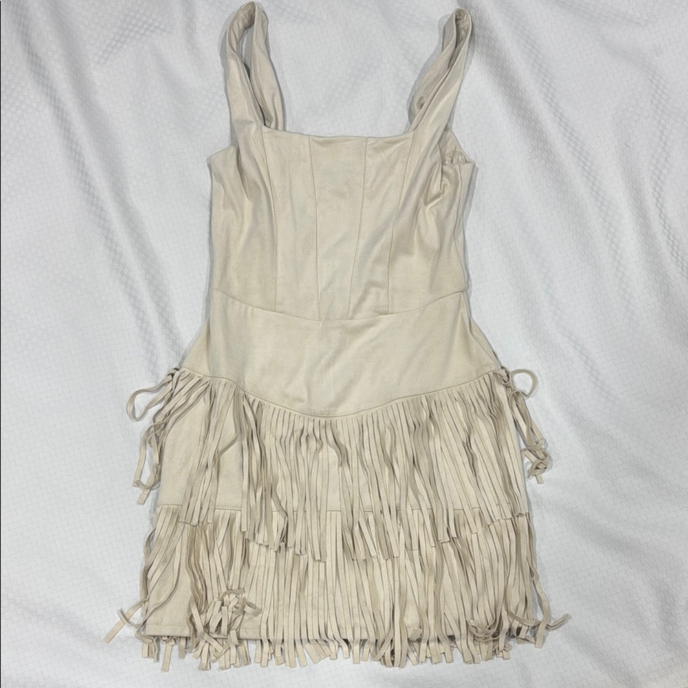 Cream Fringe Mini Dress